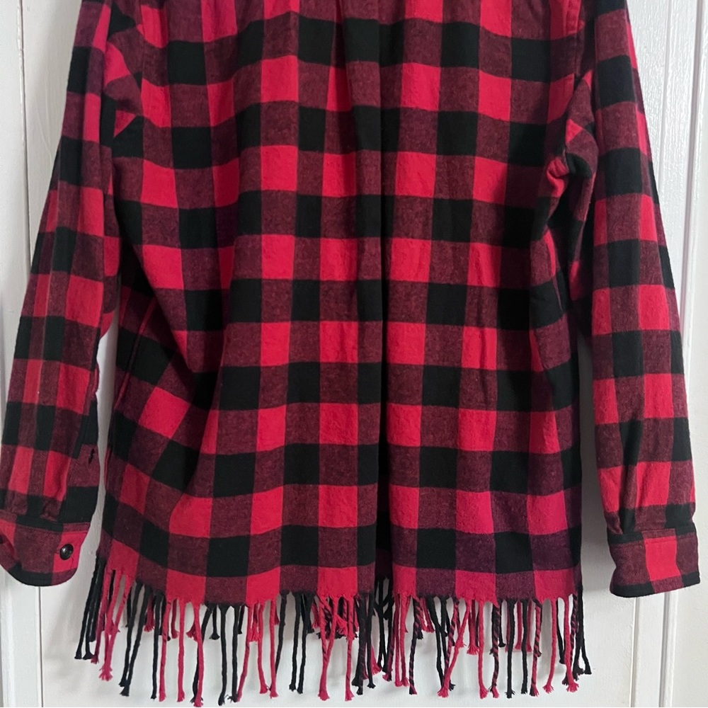 POLO Ralph Lauren Women’s Country Black & Red Check Flannel Fringe - Size L - Picture 8 of 11
